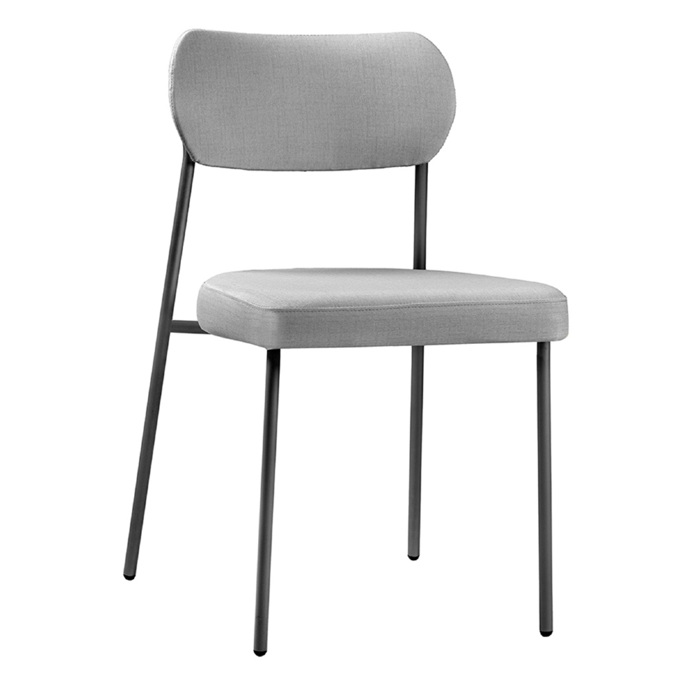Cadeira Jantar Estofada Pé Metal Preto Lavy Linho Cinza S08 - Mpozenato