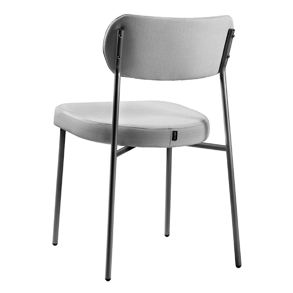 Cadeira Jantar Estofada Pé Metal Preto Lavy Linho Cinza S08 - Mpozenato