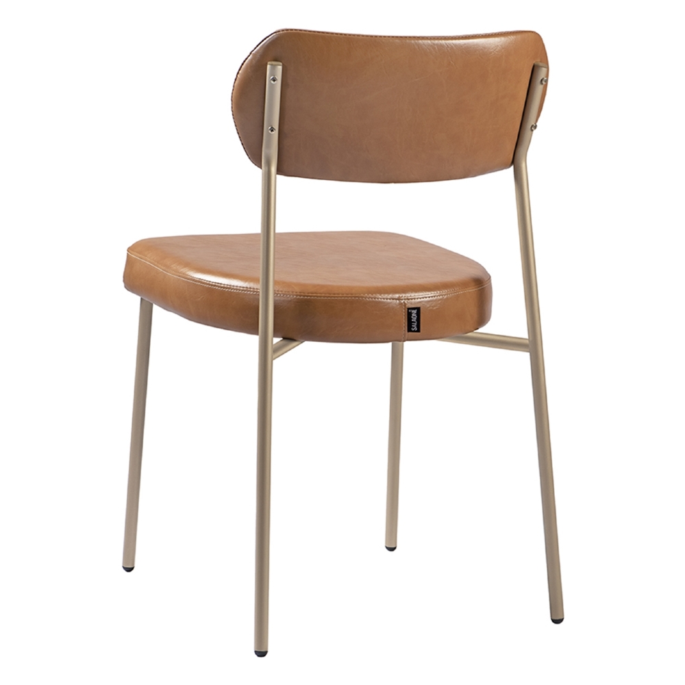 Cadeira Jantar Estofada Pé Metal Rosê Kit 2 Lavy Sintético Amarula S08 - Mpozenato