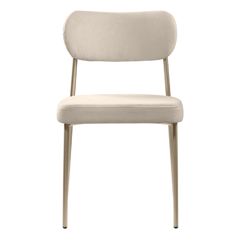Cadeira Jantar Estofada Pé Metal Rosê Kit 2 Lavy Boucle Bege S08 - Mpozenato