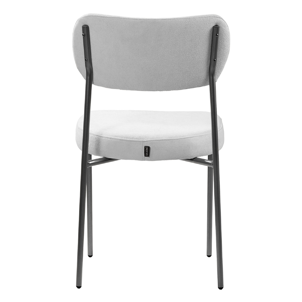 Cadeira Jantar Estofada Pé Metal Preto Kit 2 Lavy Boucle Cinza S08 - Mpozenato