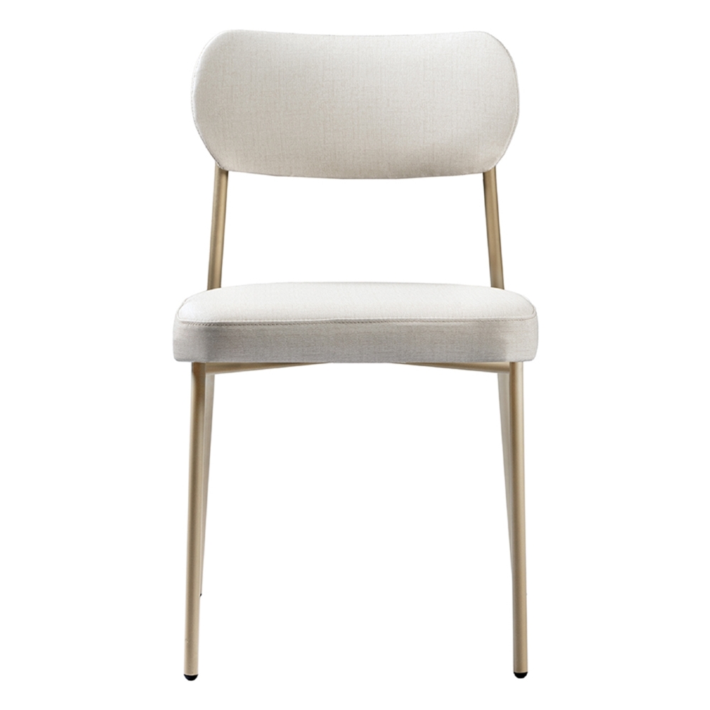 Cadeira Jantar Estofada Pé Metal Rosê Kit 2 Lavy Linho Bege S08 - Mpozenato