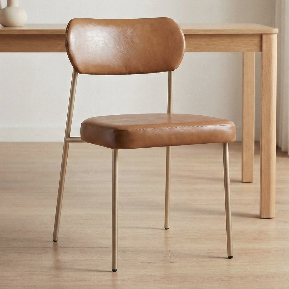 Cadeira Jantar Estofada Pé Metal Rosê Kit 4 Lavy Sintético Amarula S08 - Mpozenato