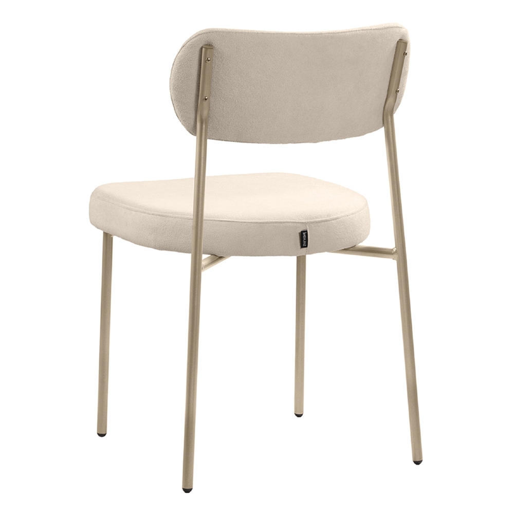 Cadeira Jantar Estofada Pé Metal Rosê Kit 4 Lavy Boucle Bege S08 - Mpozenato
