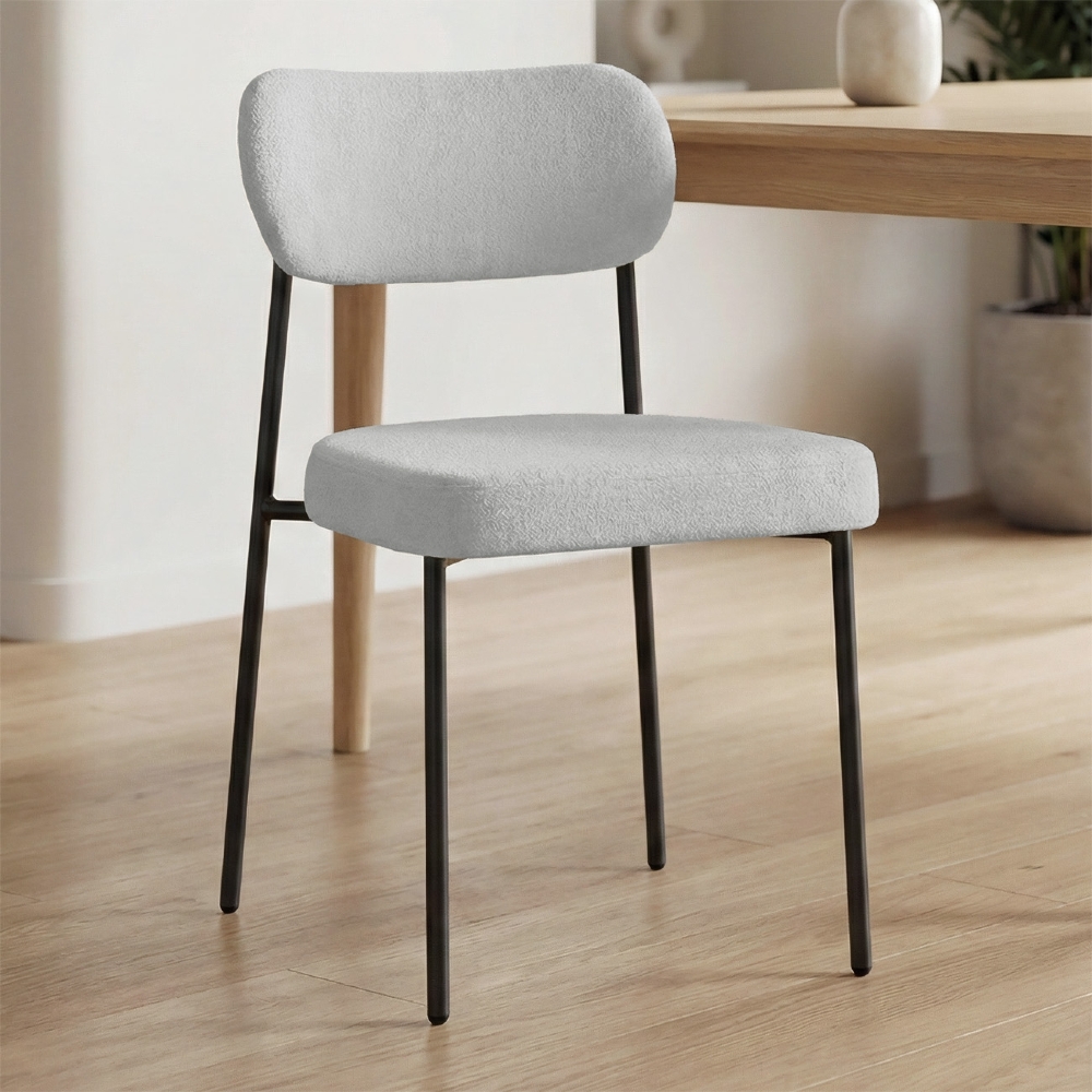 Cadeira Jantar Estofada Pé Metal Preto Kit 4 Lavy Boucle Cinza S08 - Mpozenato