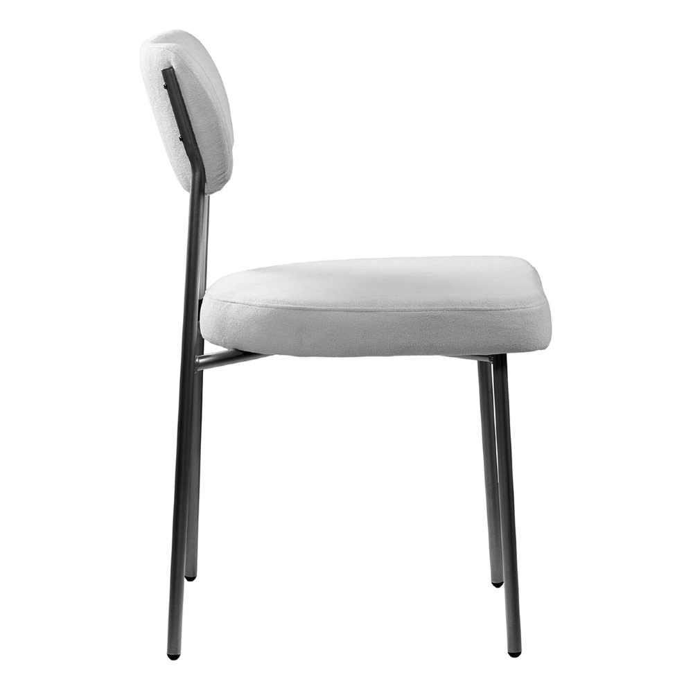 Cadeira Jantar Estofada Pé Metal Preto Kit 4 Lavy Boucle Cinza S08 - Mpozenato