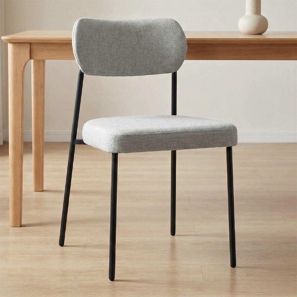 Cadeira Jantar Estofada Pé Metal Preto Kit 4 Lavy Linho Cinza S08 - Mpozenato