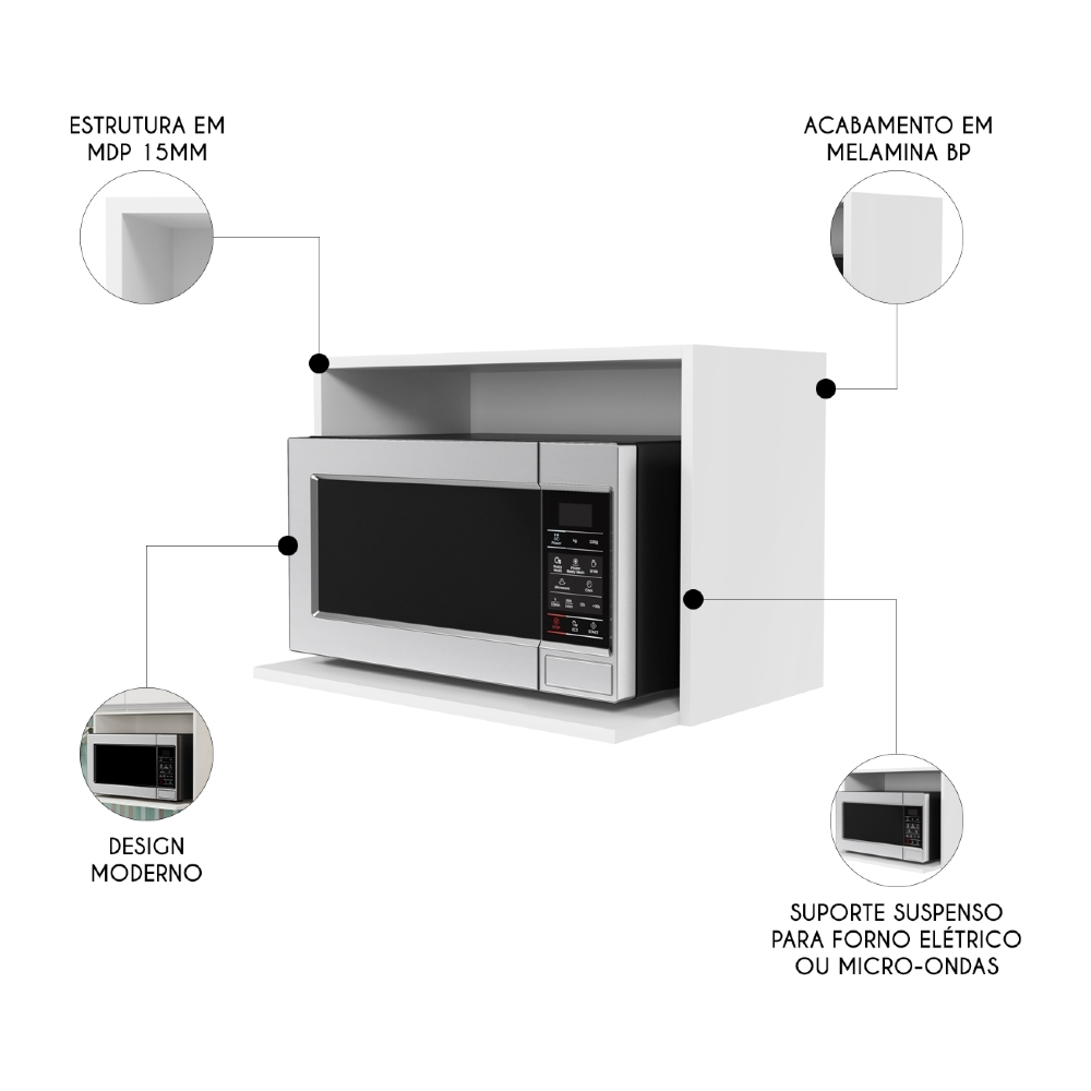 Suporte Microondas e Forno Elétrico Aéreo 60cm Itália Branco - Lumil