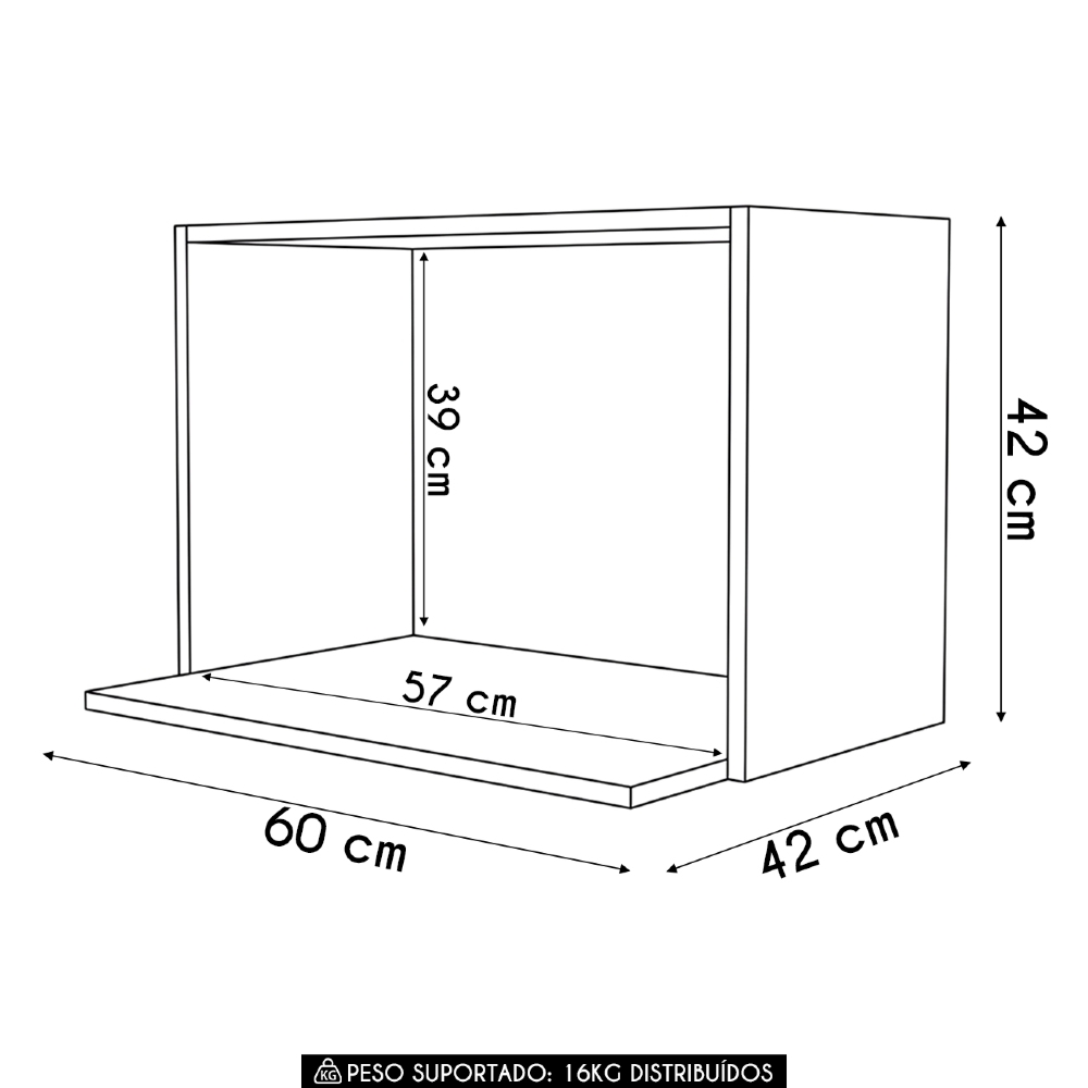 Suporte Microondas e Forno Elétrico Aéreo 60cm Itália Preto - Lumil