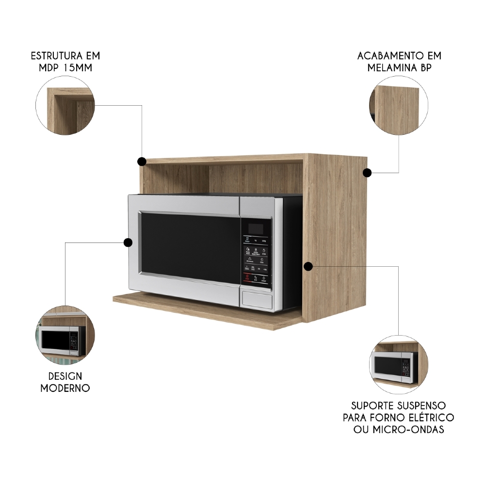 Suporte Microondas e Forno Elétrico Aéreo 60cm Itália Castanho - Lumil