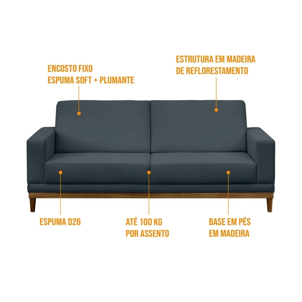 Sofá Living 145cm 2 Lugares Kayrós D05 Suede Azul - Mpozenato