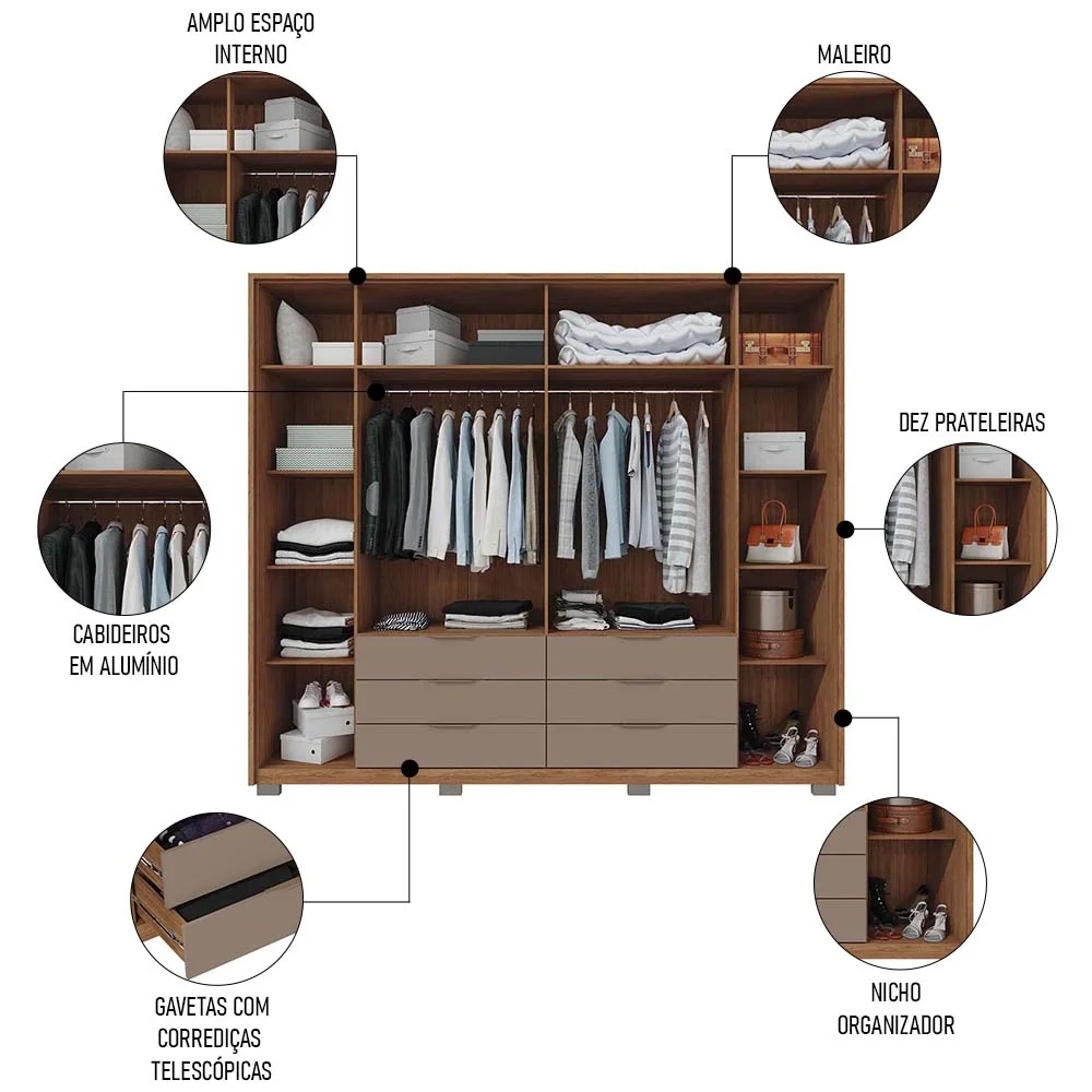 Guarda Roupa Casal 6 Portas Martin C01 Buriti/Fendi - Mpozenato