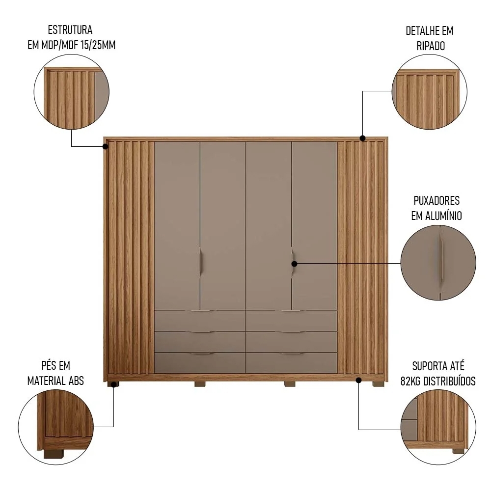 Guarda Roupa Casal 6 Portas Martin C01 Buriti/Fendi - Mpozenato