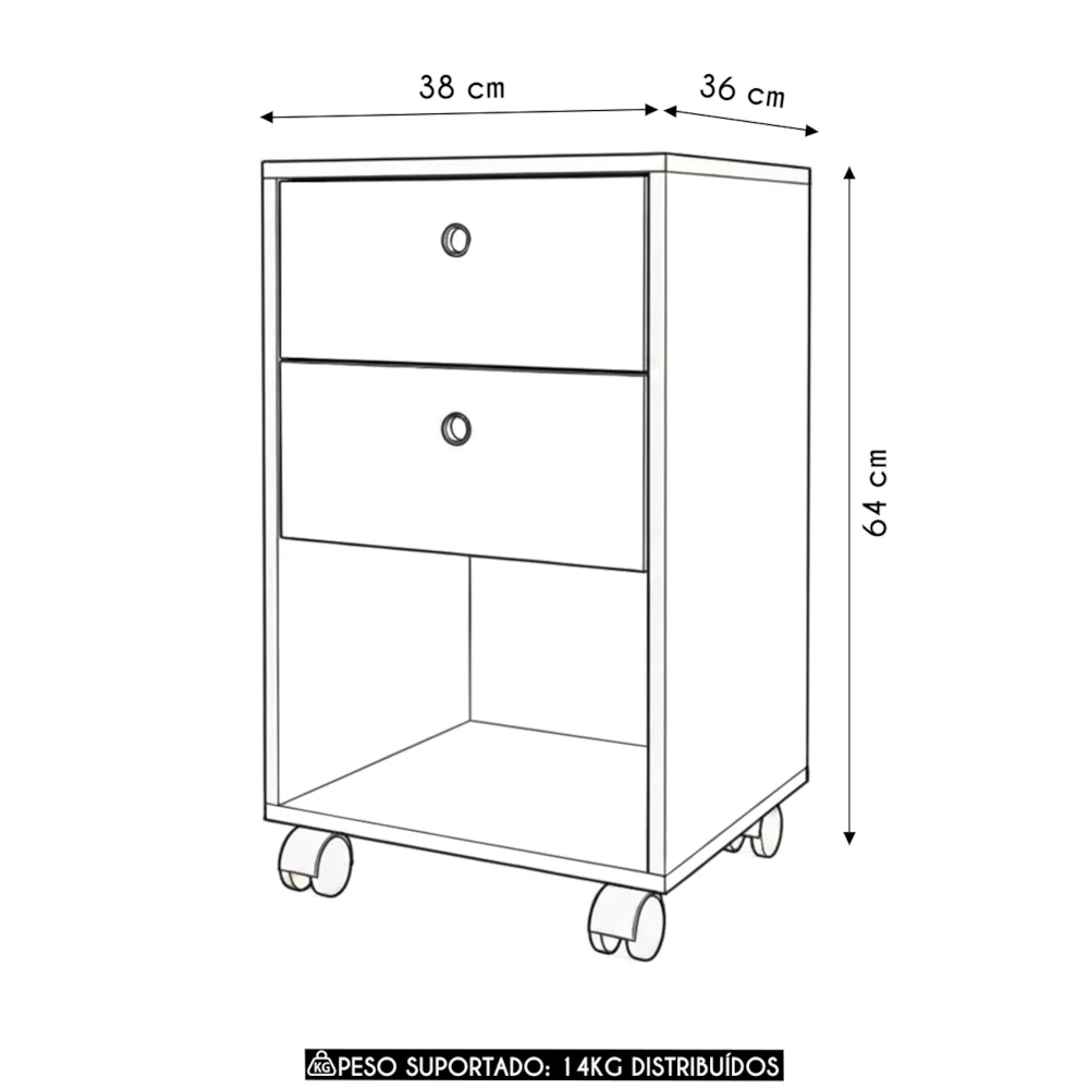 Gaveteiro Escritório 38cm 2 Gavetas e Nicho Una Mel C01 - Mpozenato