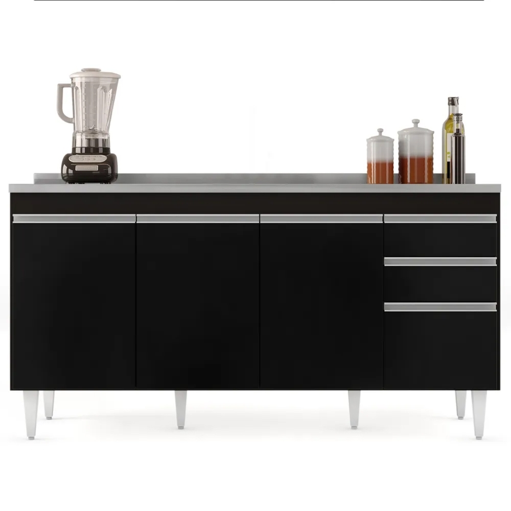 Balcão Gabinete com Pia Inox 160cm Arkansas Preto – Lumil