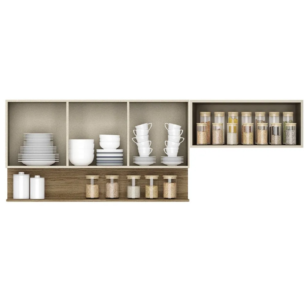 Armário de Cozinha 120cm com Aéreo 70cm Lina Z06 Vanilla/Freijó - Mpozenato