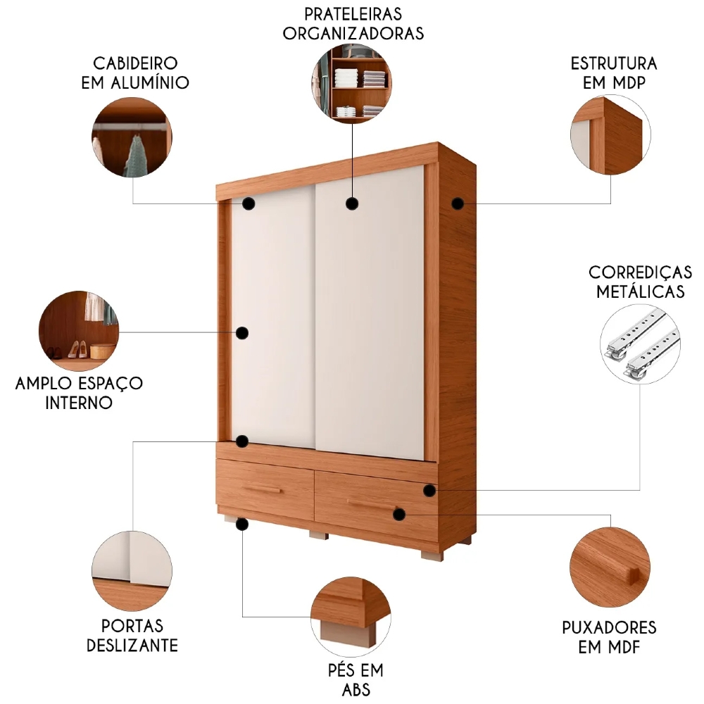 Guarda Roupa Solteiro 137cm Com 2 Portas Darius Freijó/Off C01 - Mpozenato