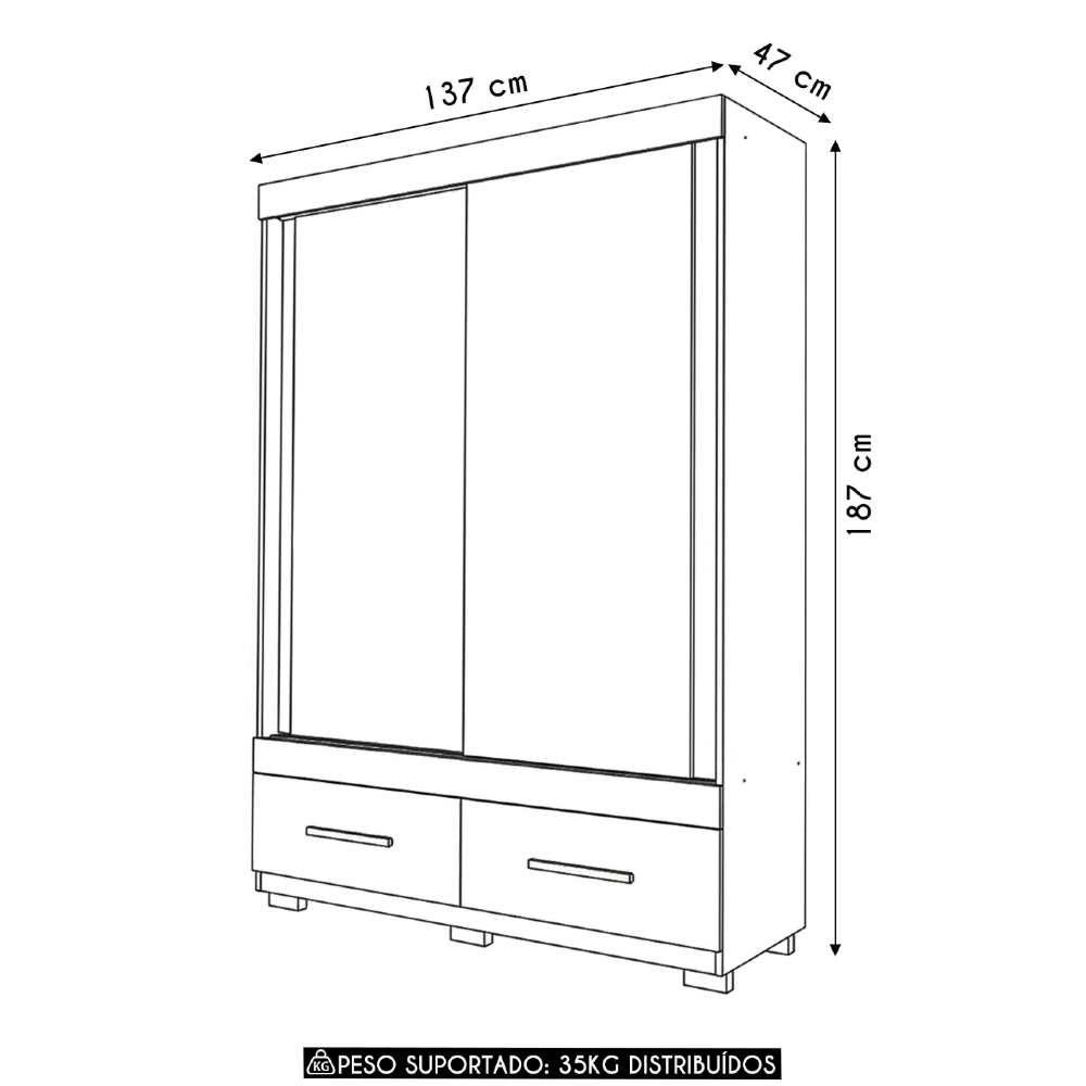 Guarda Roupa Solteiro 137cm Com 2 Portas Darius Freijó/Off C01 - Mpozenato