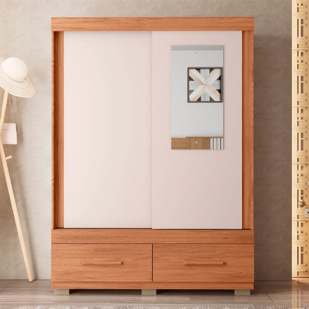 Guarda Roupa Solteiro 137cm Com Espelho Darius Freijó/Off C01 - Mpozenato