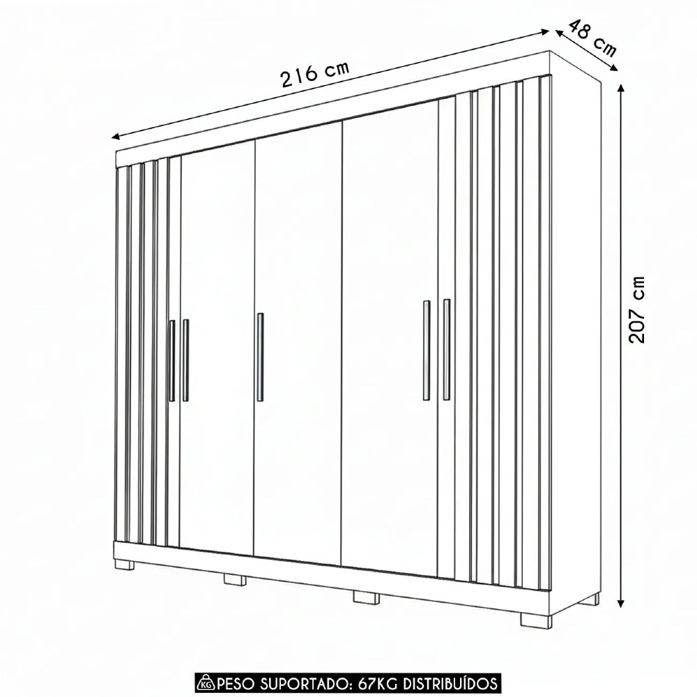 Guarda Roupa Casal 216cm Com 5 Portas Sulla Freijó/Off C01 - Mpozenato