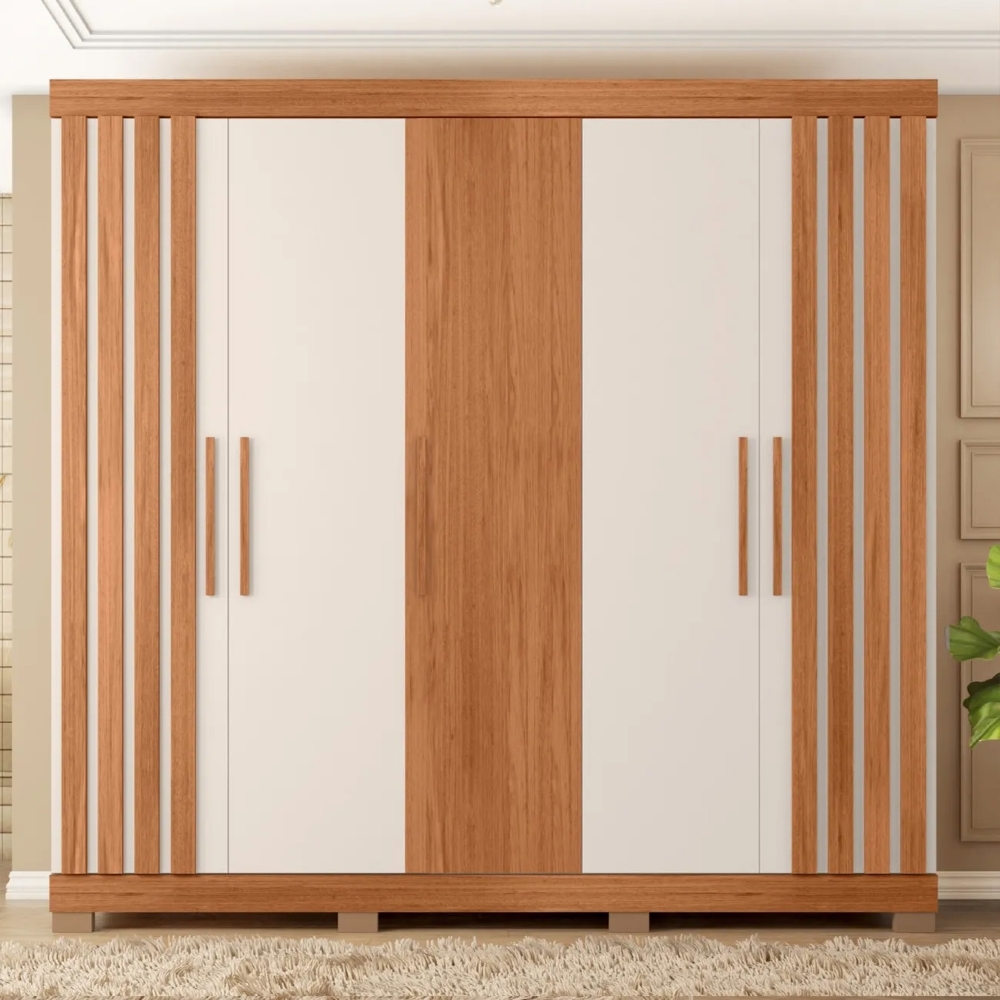 Guarda Roupa Casal 216cm Com 5 Portas Sulla Freijó/Off C01 - Mpozenato