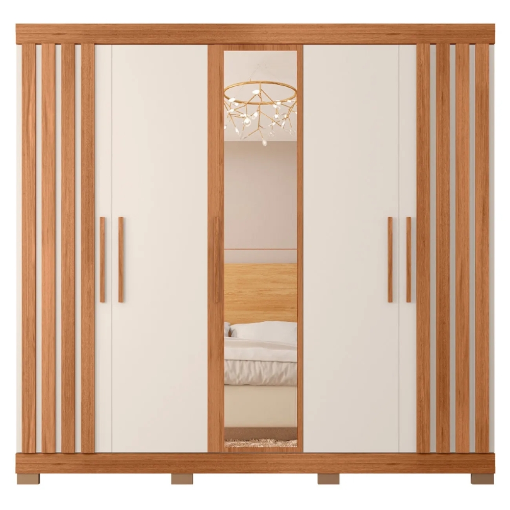 Guarda Roupa Casal 216cm 5 Portas Espelho Sulla Freijó/Off C01 - Mpozenato