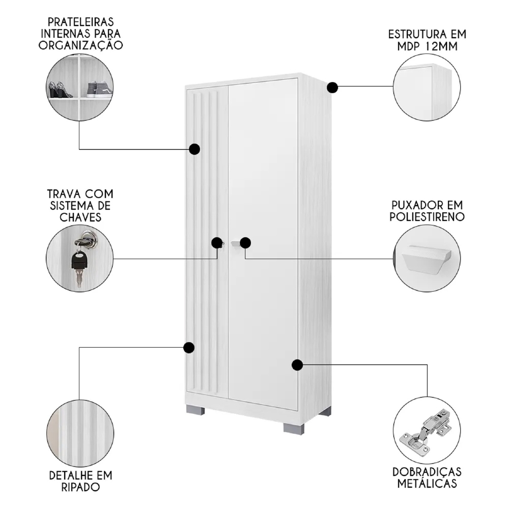 Armário para Escritório 2 Portas com Chave Versus Carvalho Branco/Branco - Incorplac