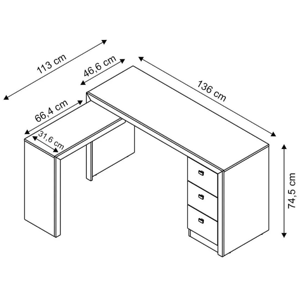 Mesa Para Escritório 3 Gavetas ME4101 Branco - Tecno Mobili