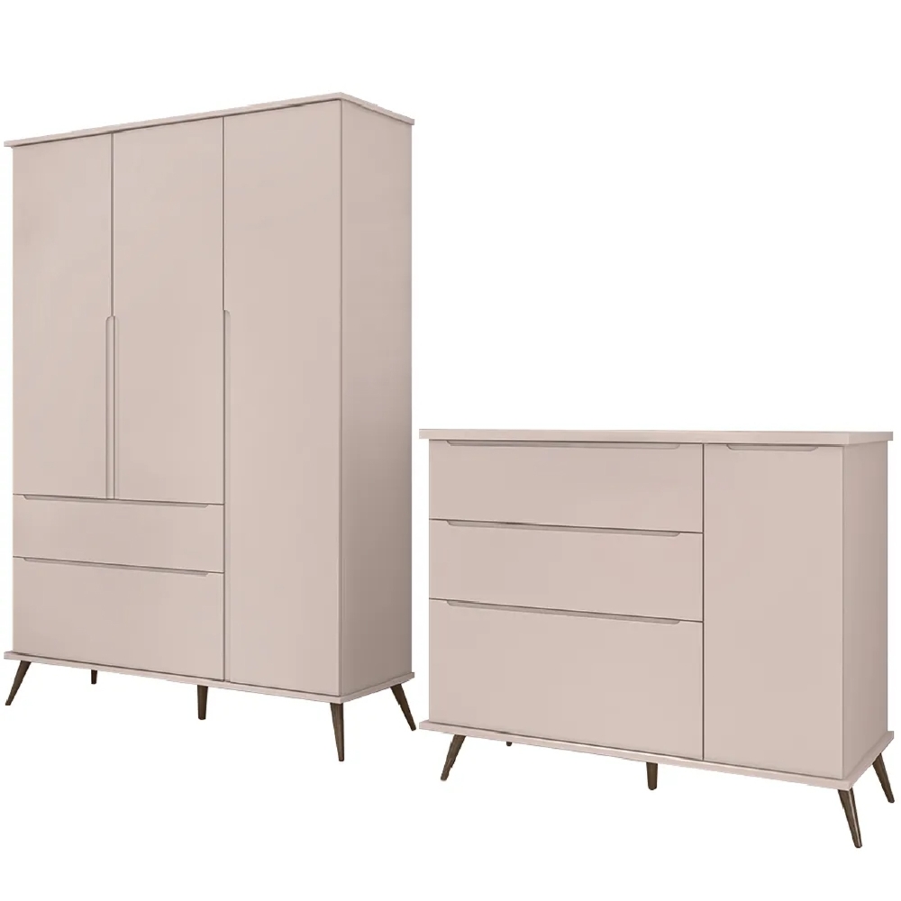 Jogo De Quarto Infantil Guarda Roupa e Cômoda 100% MDF Melinda Rosê - Phoenix