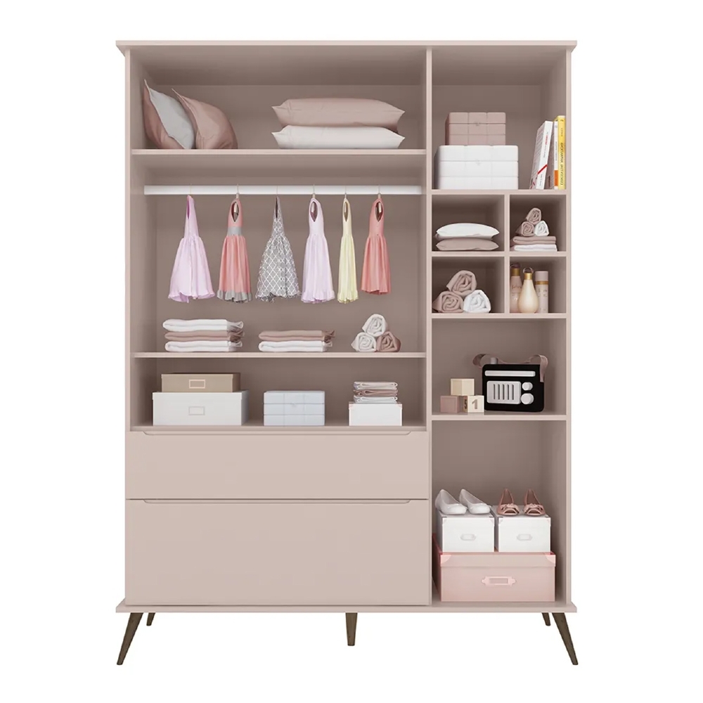 Jogo De Quarto Infantil Guarda Roupa e Cômoda 100% MDF Melinda Rosê - Phoenix