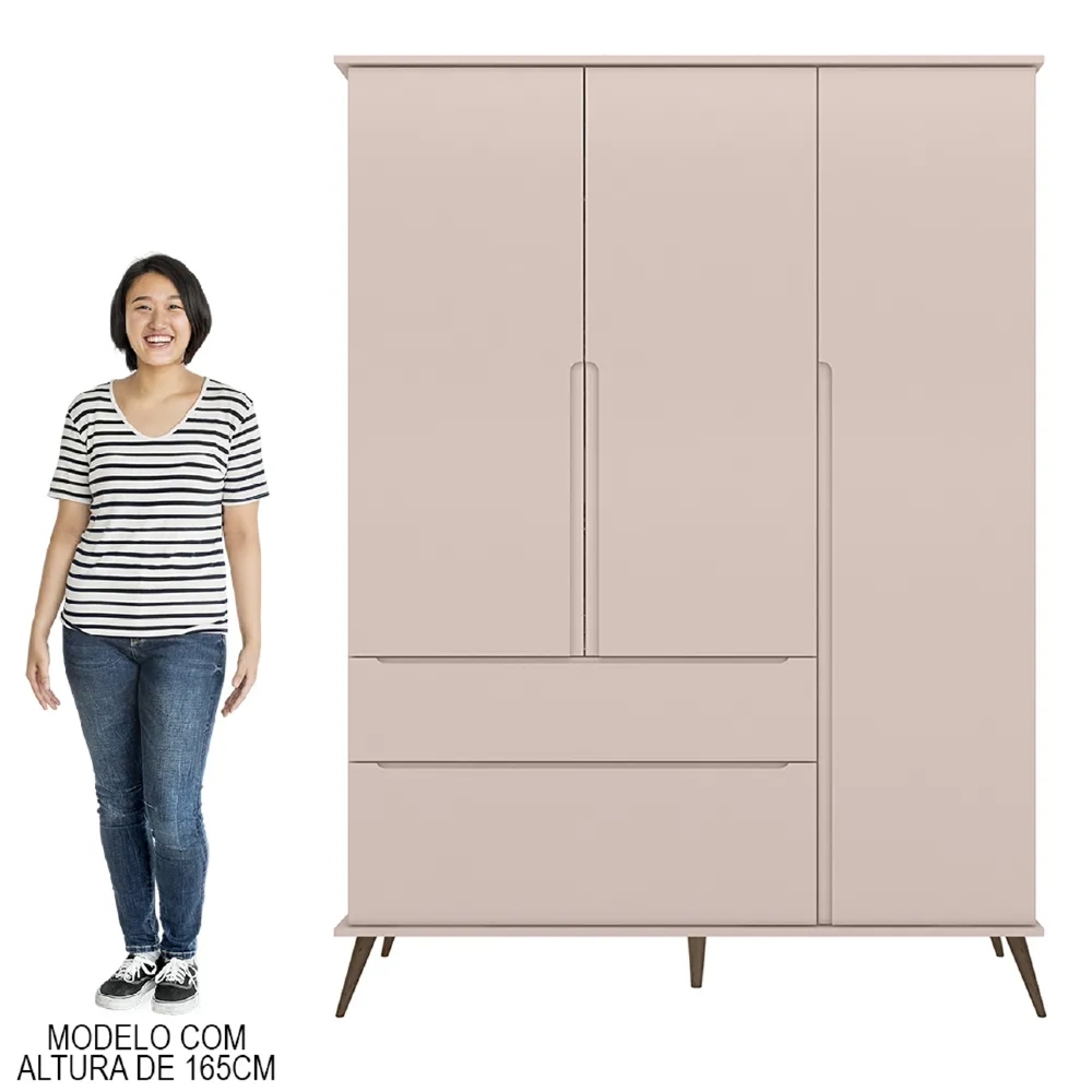 Jogo De Quarto Infantil Guarda Roupa e Cômoda 100% MDF Melinda Rosê - Phoenix