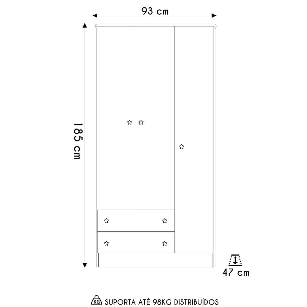 Guarda Roupa Infantil 3 Portas 2 Gavetas Doce Sonho Rosa - Qmovi