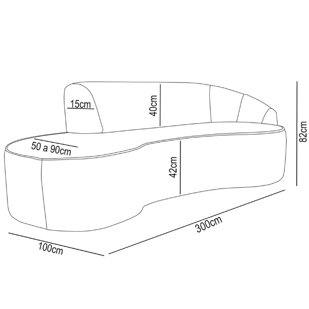 Sofá Living  4 Lugares 300cm Braço Direito Mozart D06 Veludo Cinza - Mpozenato