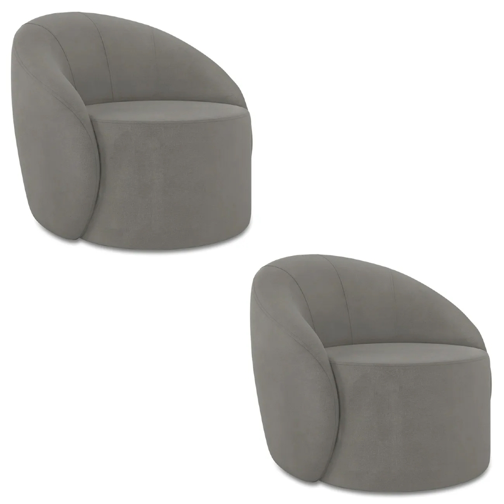 Poltrona Sala Decorativa Redonda Kit 2 Steve Suede Grafite  I01  - Mpozenato