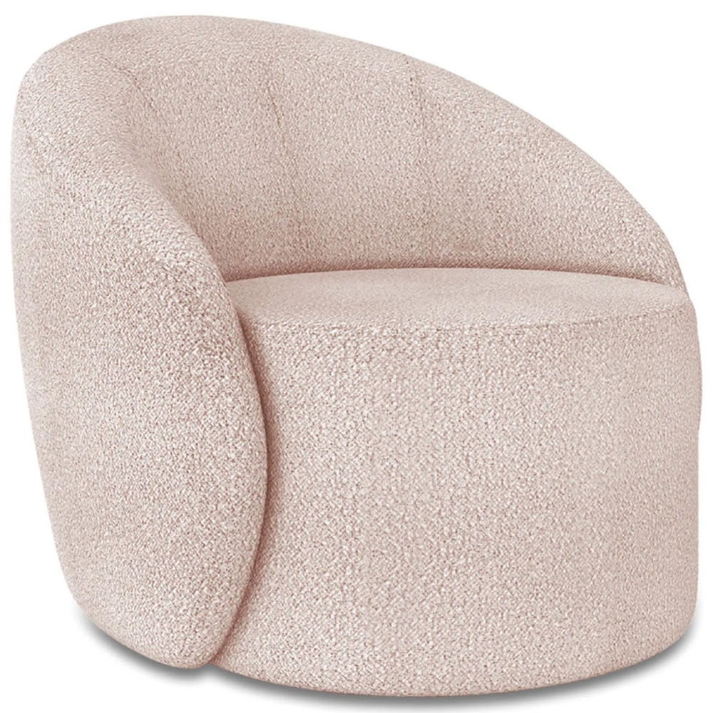 Poltrona Sala Giratória Redonda 91cm Steve Boucle Rose  I01  - Mpozenato