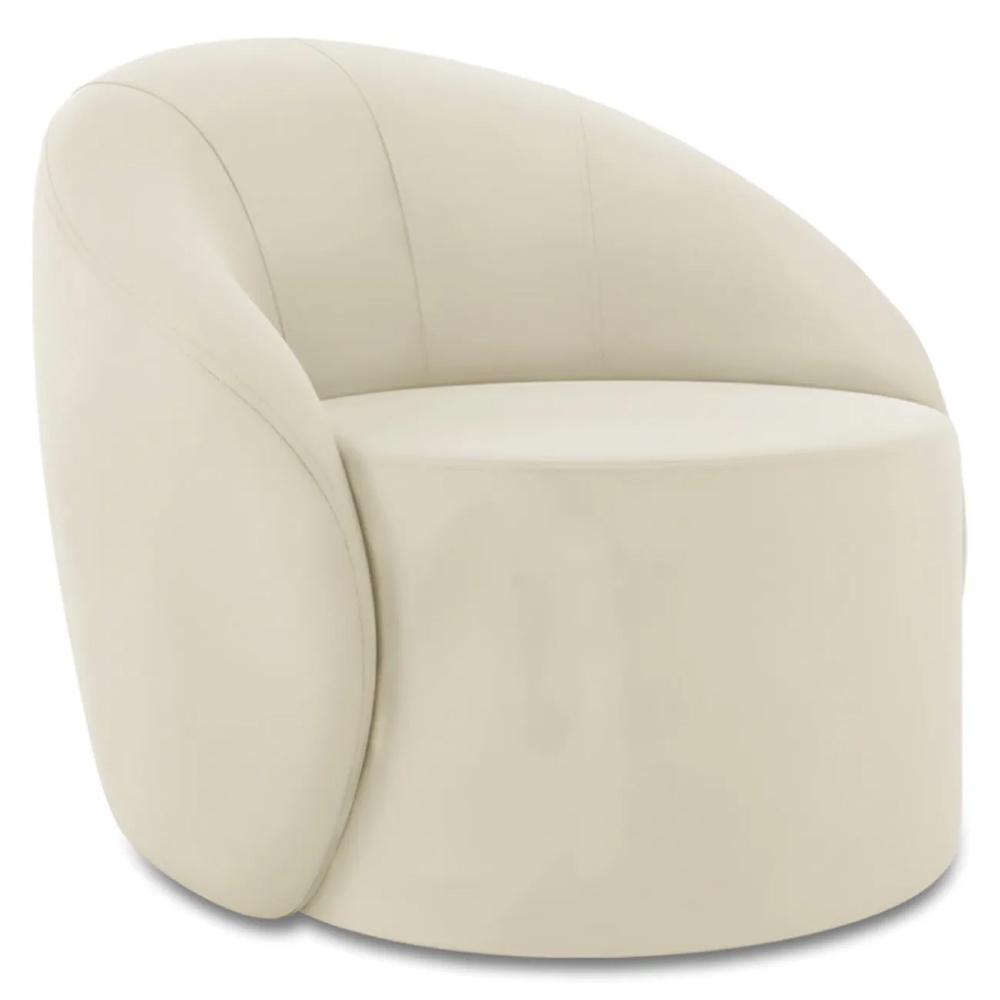 Poltrona Sala Giratória Redonda 91cm Steve Veludo Bege  I01  - Mpozenato
