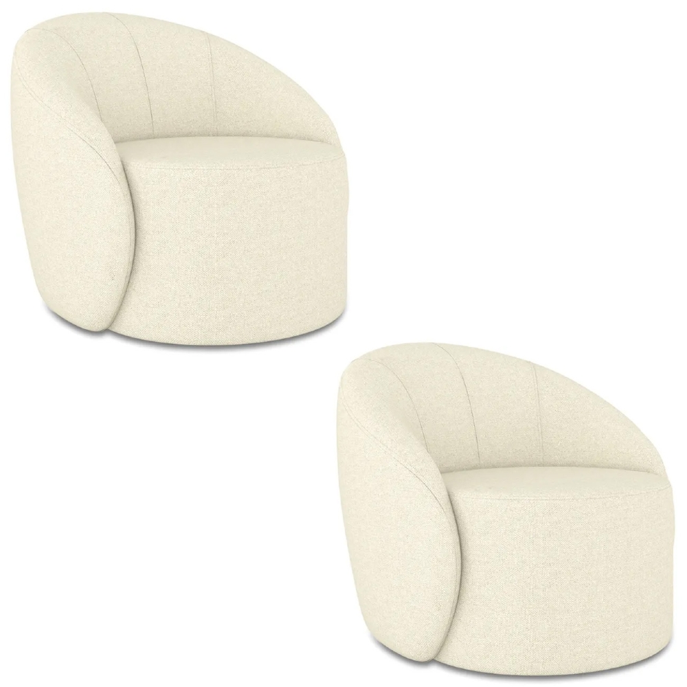 Poltrona Sala Giratória Redonda Kit 2 Steve Linho Bege  I01  - Mpozenato