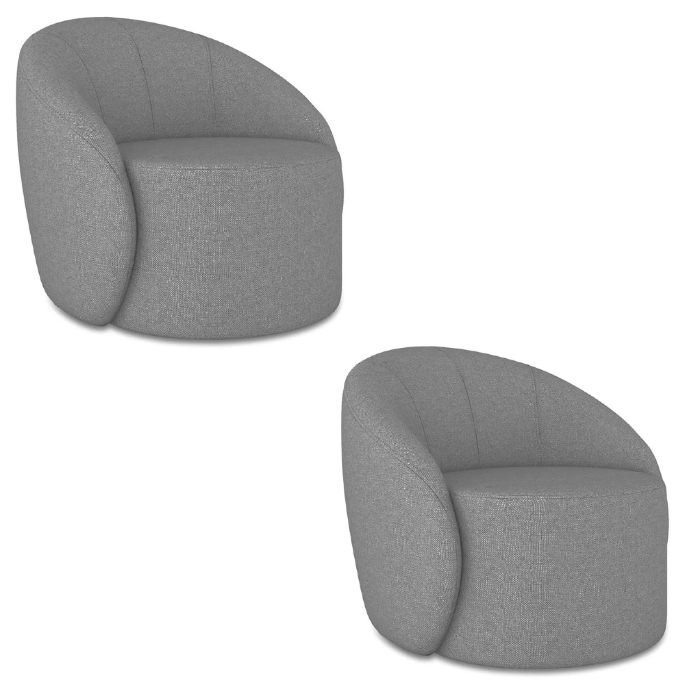 Poltrona Sala Decorativa Redonda Kit 2 Steve Linho Grafite  I01  - Mpozenato