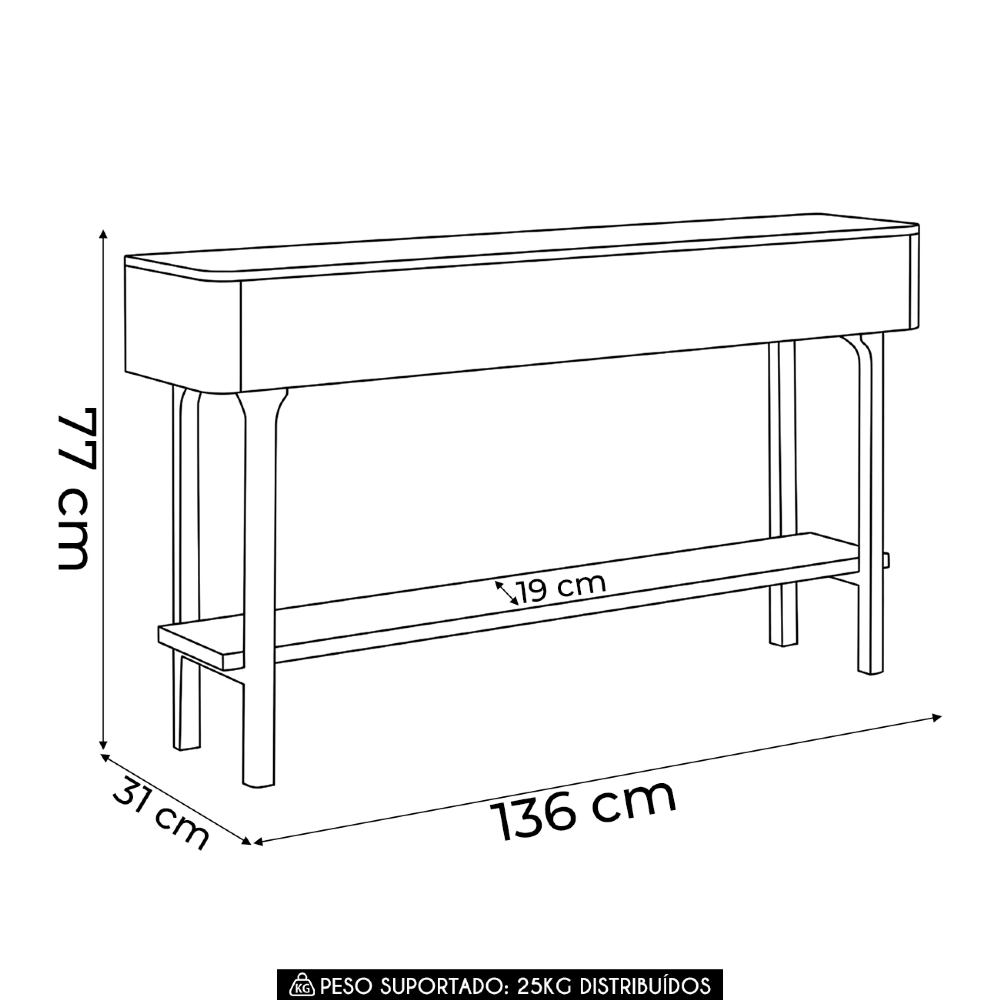 Aparador Sala de Estar 136cm Com Prateleira Janis Off White H01 - Mpozenato