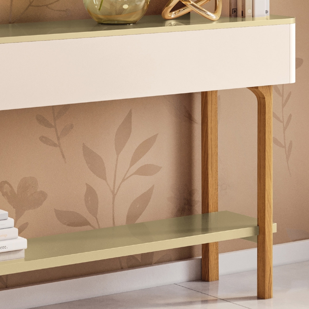 Aparador Sala de Estar 136cm Com Prateleira Janis Off/Champanhe H01 - Mpozenato