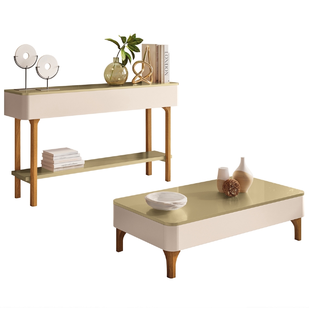 Aparador Sala de Estar Janis e Mesa de Centro Thalia Off/Champanhe H01 - Mpozenato