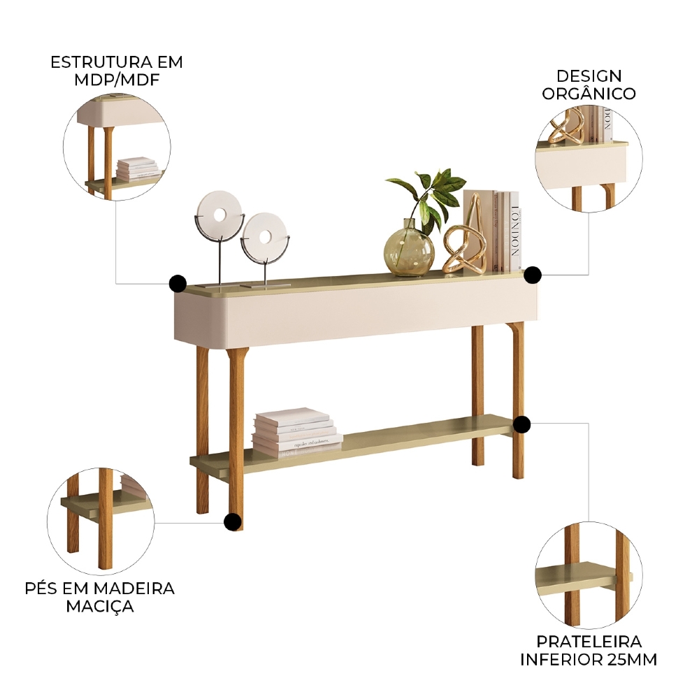 Aparador Sala de Estar Janis e Mesa de Centro Thalia Off/Champanhe H01 - Mpozenato