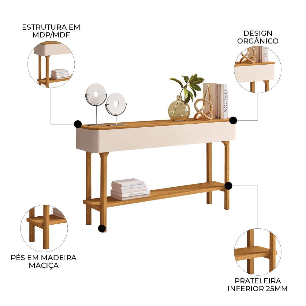 Aparador Sala de Estar Janis e Mesa de Centro Thalia Off/Cinamomo H01 - Mpozenato