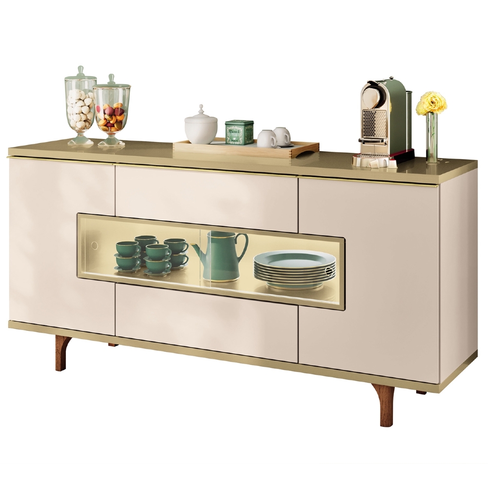 Buffet Aparador 160cm Com LED 3 Portas Islam Off/Champanhe H01 - Mpozenato