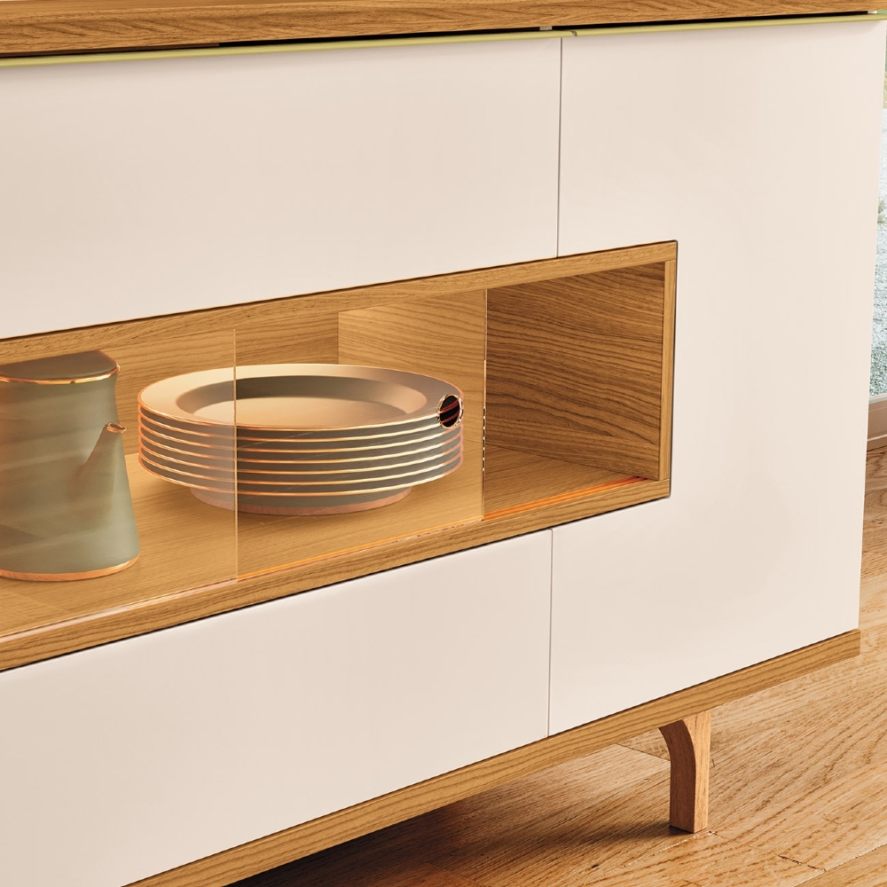 Buffet Aparador 160cm Com LED 3 Portas Islam Off/Cinamomo H01 - Mpozenato