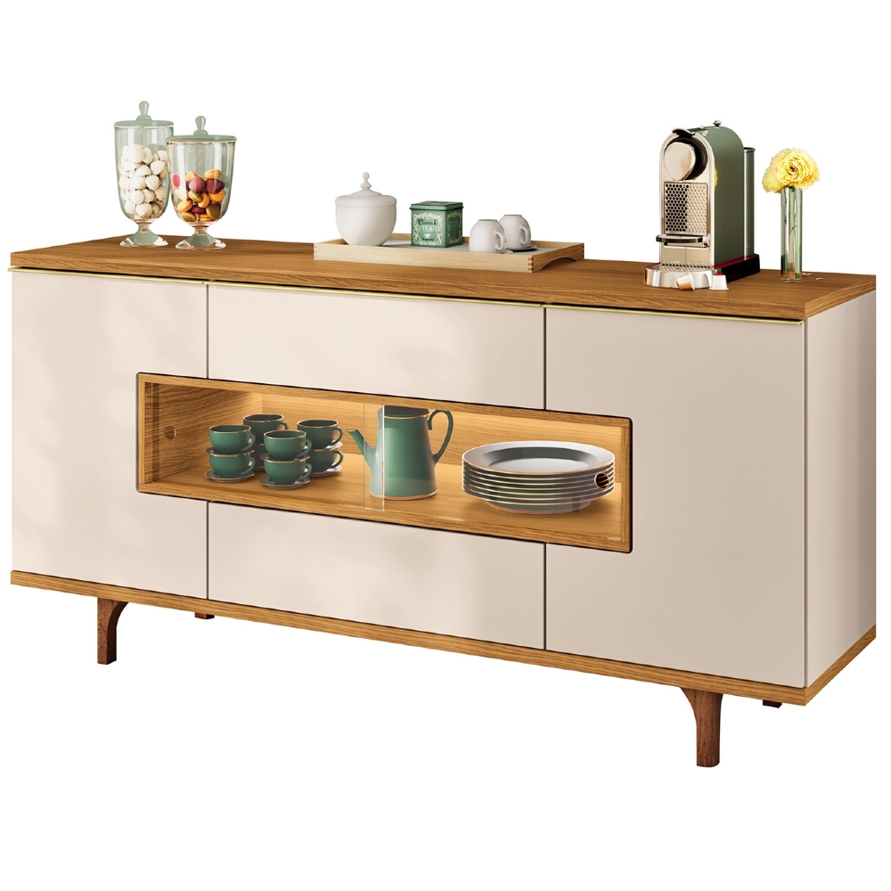 Buffet Aparador 160cm Com LED 3 Portas Islam Off/Cinamomo H01 - Mpozenato