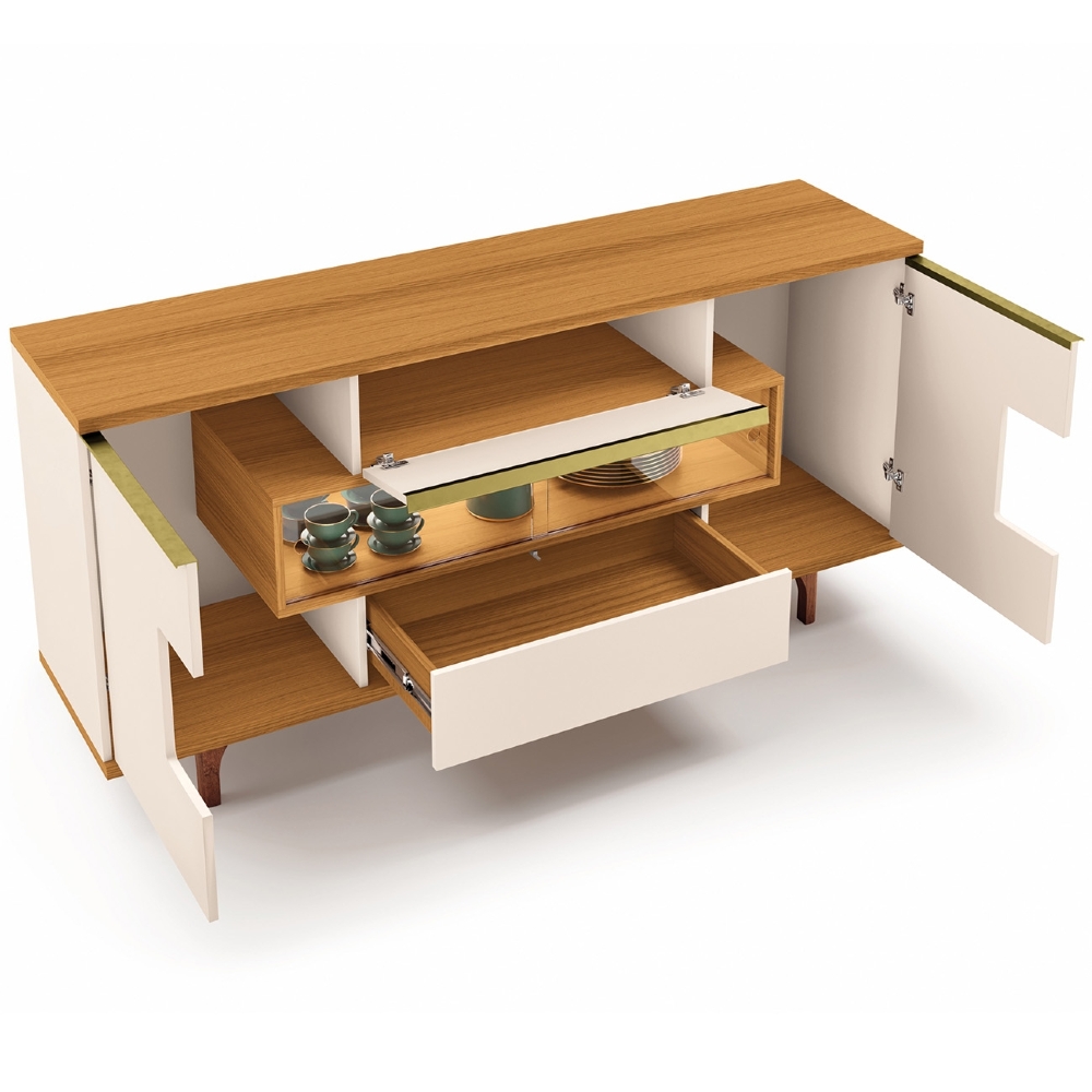 Buffet Aparador 160cm Com LED 3 Portas Islam Off/Cinamomo H01 - Mpozenato