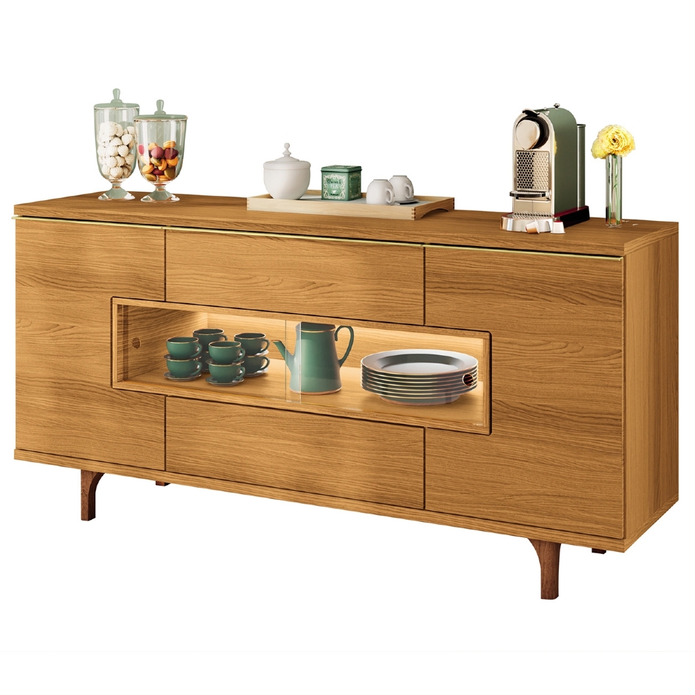 Buffet Aparador 160cm Com LED 3 Portas Murano Cinamomo - HB Móveis