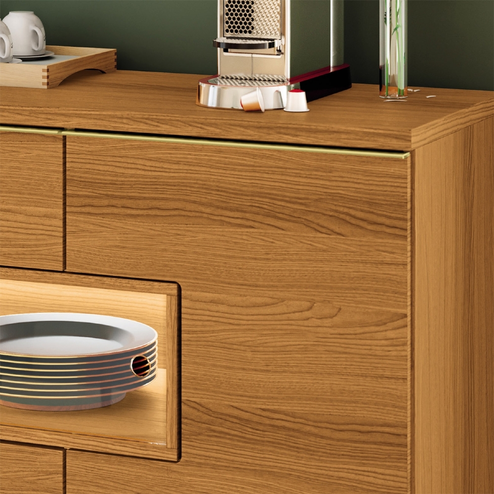 Buffet Aparador 160cm Com LED 3 Portas Murano Cinamomo - HB Móveis