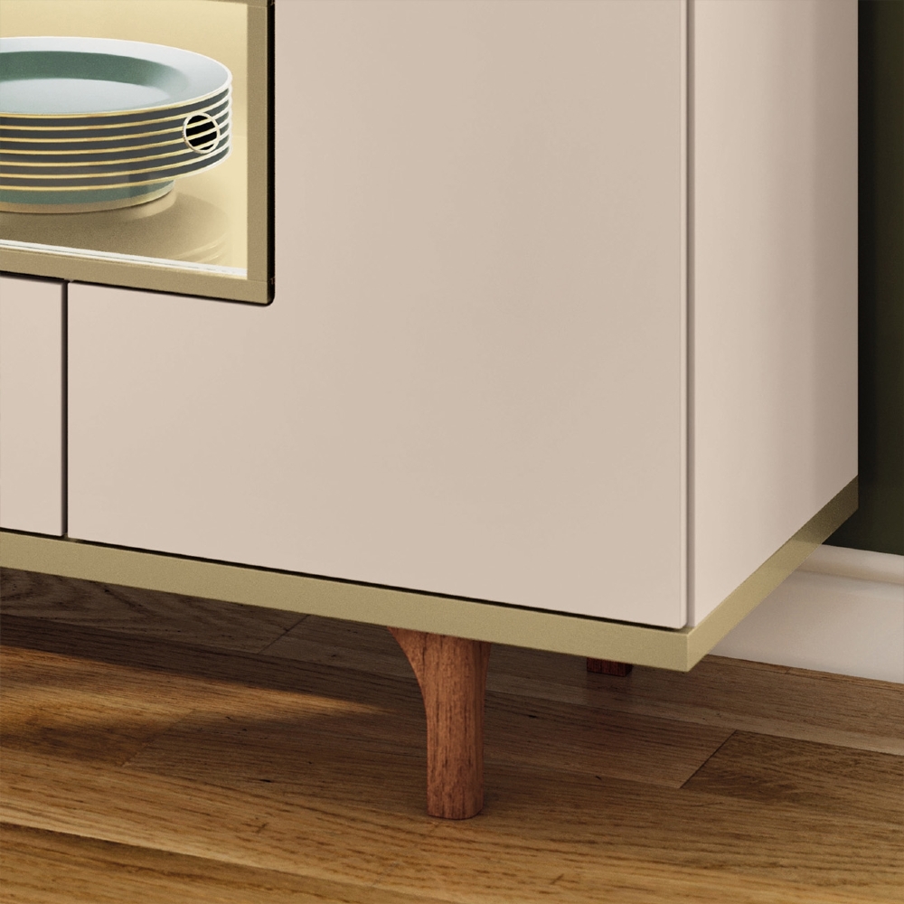 Buffet Aparador 160cm Com LED 3 Portas Murano Off/Champanhe - HB Móveis